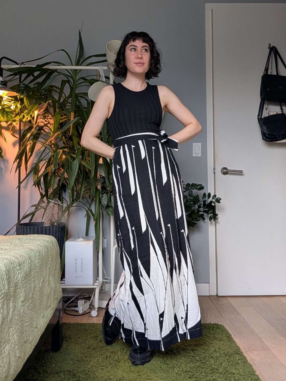 VINTAGE wrap maxi skirt in whimsical sailboat print, size S (estimated)